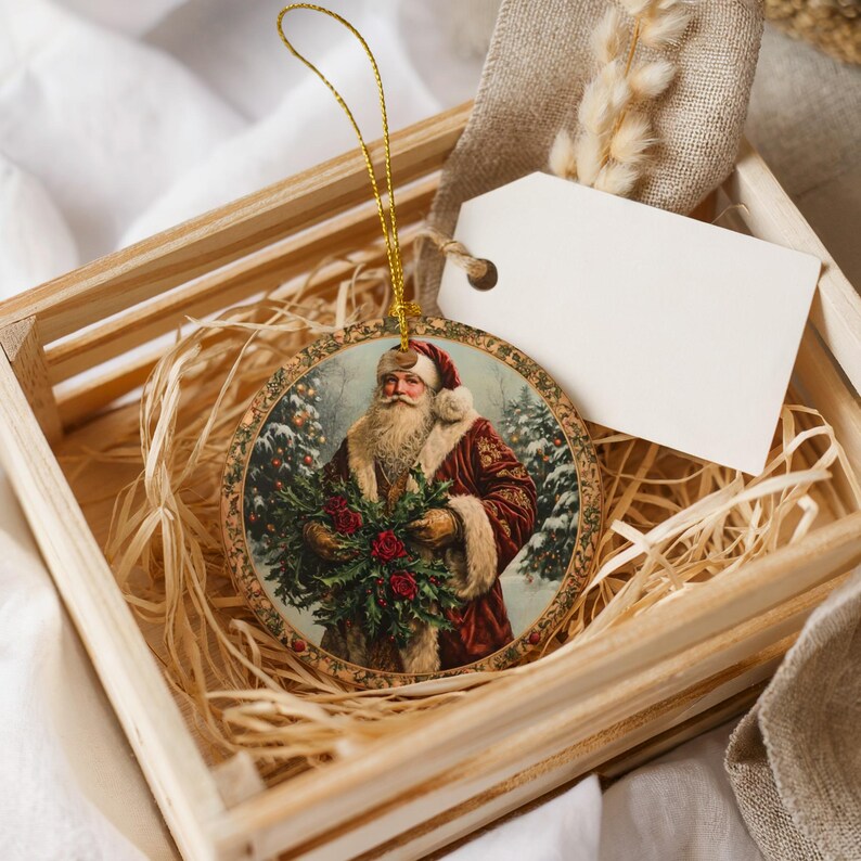 Vintage Santa Claus Ornament, Rustic Christmas Tree Decoration, Holiday Home Decor, Festive Wooden Gift, Seasonal Winter Accent