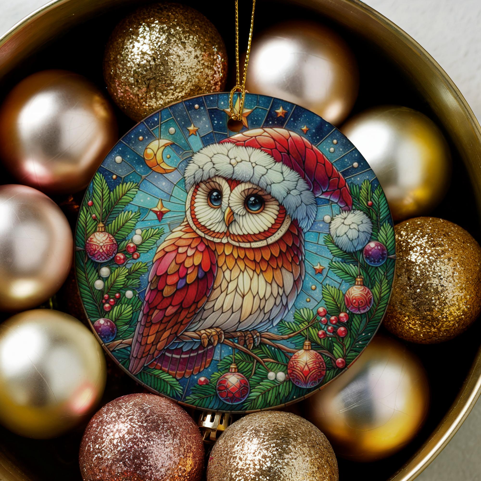 フクロウのクリスマスオーナメント、ホリデーデコレーション、冬の風景