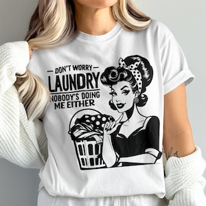 Camiseta divertida de lavandería con colores cómodos, camiseta con gráfico retro de lavandería, camiseta humorística de estilo vintage, camiseta linda de amas de casa, camiseta clásica del día de la colada