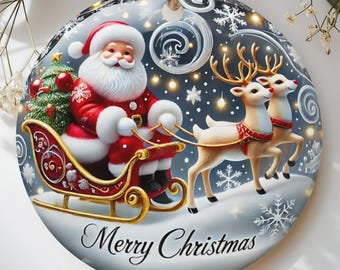 Santa Claus Sleigh Reindeer Christmas Ornament, Classic Holiday Decoration, Festive Family Xmas Decor Gift