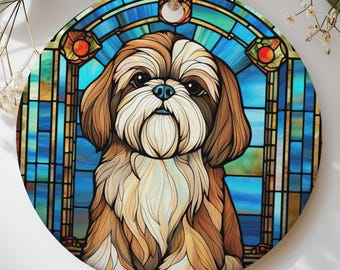 Shih Tzu Stained Glass Style Ornament, Faux Stained Glass Dog Suncatcher Christmas Ornament, Dog Mom Gift, Shih Tzu Pet Memorial Keepsake