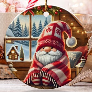 Gnome Ornament, Holiday Gnome, Christmas Ornament, Cozy Winter Scene, Window View, Decorative Gnome Gift, Festive Ornament, Holiday Decor