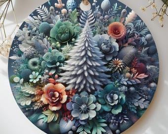 Botanical Christmas Tree Ornament, Frosted Winter Floral Holiday Decor, Cottagecore Nature Garden Lover Gift, Elegant Xmas Tree Bauble