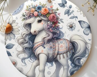 Floral Horse Ornament, Whimsical Pony Keepsake, Cottagecore Equestrian Christmas Tree Decor, Fantasy Pony Lover Gift for Her