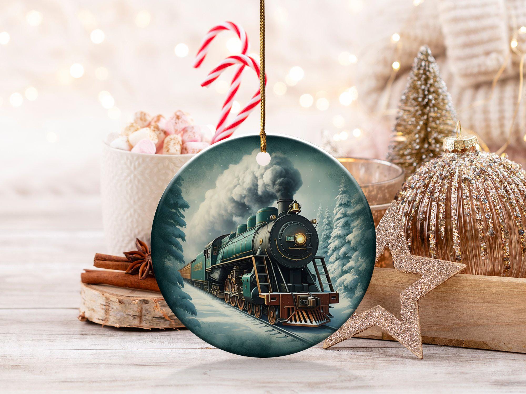 ヴィンテージ列車オーナメント、蒸気機関車オーナメント、クリスマス