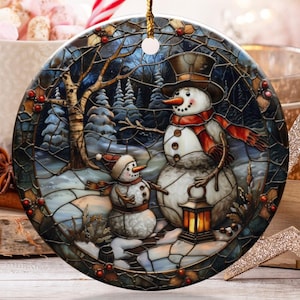 Snowman Family Ornament, Winter Scene Ornament, Holiday Decor Ornament, Unique Christmas Ornament, Gift for Snowman Lover, Keepsake, Xmas