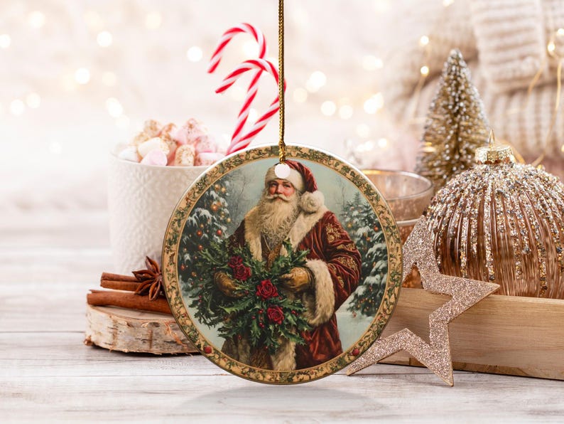 Vintage Santa Claus Christmas Ornament, Classic Holiday Decor, Retro Xmas Tree Decoration, Festive Hanging Ornament