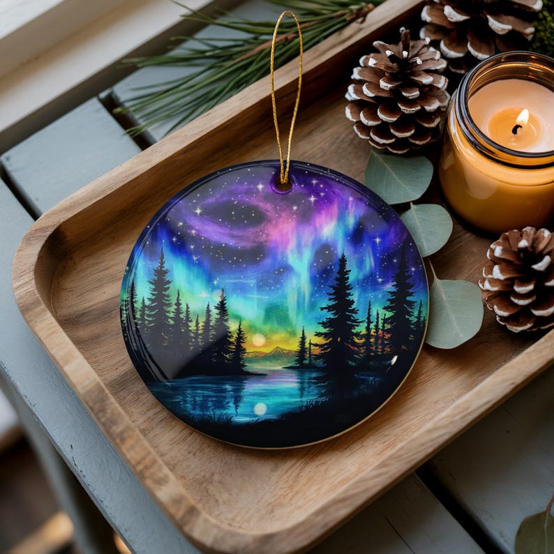 Aurora Borealis Night Sky Christmas Ornament, Northern Lights Decorative Hanging, Winter Wonderland Tree Decoration