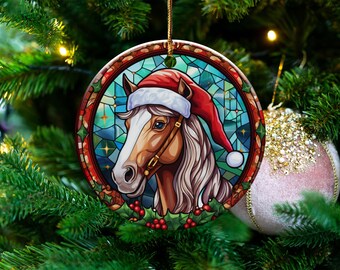 クリスマスの馬のオーナメント、サンタ帽子の馬、ホリデーオーナメント