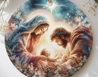 Nativity Scene Christmas Ornament, Holy Family Bethlehem Star Art, Religious Holiday Decoration, Christian Gift