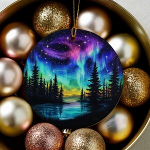 Northern Lights Ornament, Christmas Tree Decor, Aurora Borealis Scenic Decoration, Holiday Gift, Winter Wonderland Bauble, Unique Xmas Decor