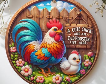 Charming Farmhouse Rooster Chick Ornament | Cute Rustic Country Couple Home Decor | Family Farm Animal Lover Gift Idea