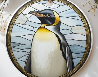 Stained Glass Penguin Ornament, Faux Glass Arctic Bird Holiday Tree Decor, Nature Wildlife Lover Gift, Winter Animal Keepsake