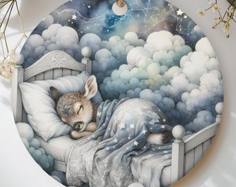 Sleeping Baby Deer Ornament, Woodland Fawn in Bed Christmas Tree Decor, Whimsical Night Sky Keepsake Gift for Baby Shower