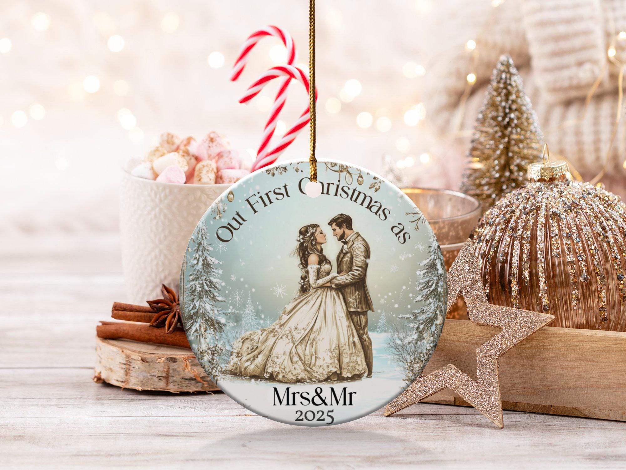 Mr & Mrs Crystal Glass Ornament - 2025 Wedding Gift For Couples, Bridal Shower, Newlyweds, Heart Shape With Lanyard