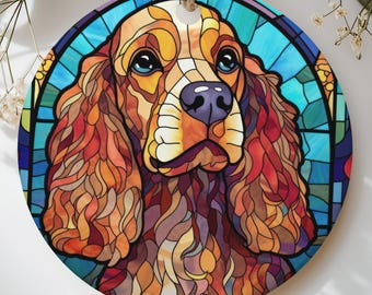 Stained Glass Cocker Spaniel Ornament, Dog Mom Christmas Tree Decor, Cute Puppy Suncatcher Art Keepsake, Spaniel Memorial Pet Lover Gift