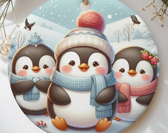 Cute Penguin Christmas Ornament, Winter Trio Holiday Tree Decor, Whimsical Baby Penguin Keepsake Gift, Festive Animal Lover Holiday Gift