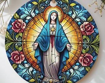 Virgin Mary Ornament, Stained Glass Catholic Christmas Decor, Blessed Mother Tree Hanging, Religious Christian Gift for Mom, Madonna Art
