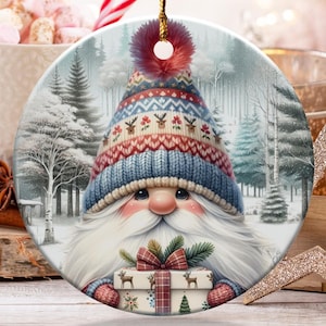 Winter Gnome Ornament, Holiday Decor, Christmas Tree Ornament, Festive Gnome Art, Holiday Season Decoration, Christmas gift idea, Keepsake