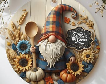 Autumn Gnome Welcome Ornament, Fall Decor, Farmhouse Kitchen Rustic Harvest Thanksgiving Decoration Gift
