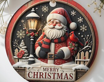 Santa Claus Ornament | Rustic Wood Barrel Christmas Decor with Cardinal Bird & Merry Christmas Sign | Cozy Holiday Gift