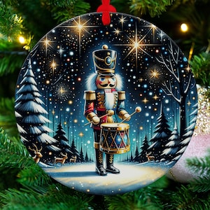 Christmas  Ornament, Christmas Decoration, Holiday Gift Idea, Heirloom Keepsake, Round Ceramic, Gift Exchange, Gift Idea, Nutcracker