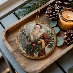 Vintage Santa Claus Christmas Ornament, Classic Holiday Decoration, Santa Holding Wreath, Christmas Tree Ornament, Festive Decor