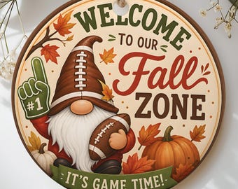 Welcome Fall Zone Football Gnome Ornament, Rustic Autumn Game Day Home Decor, It's Game Time Gift