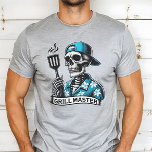 Skull Grill Master T-Shirt, Funny BBQ Shirt, Grilling Gift Tee, Men&#39;s Cooking Apparel, Skull Chef Design, Cool Summer Top, Barbecue Lover