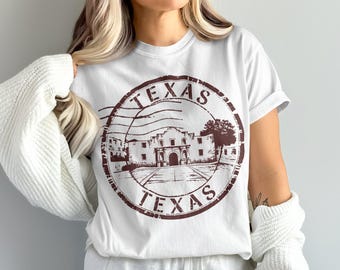Alamo Texas T-Shirt, San Antonio Souvenir, Vintage Stamp Style, Lone Star State Apparel, Travel Tee, Texas Pride Gift