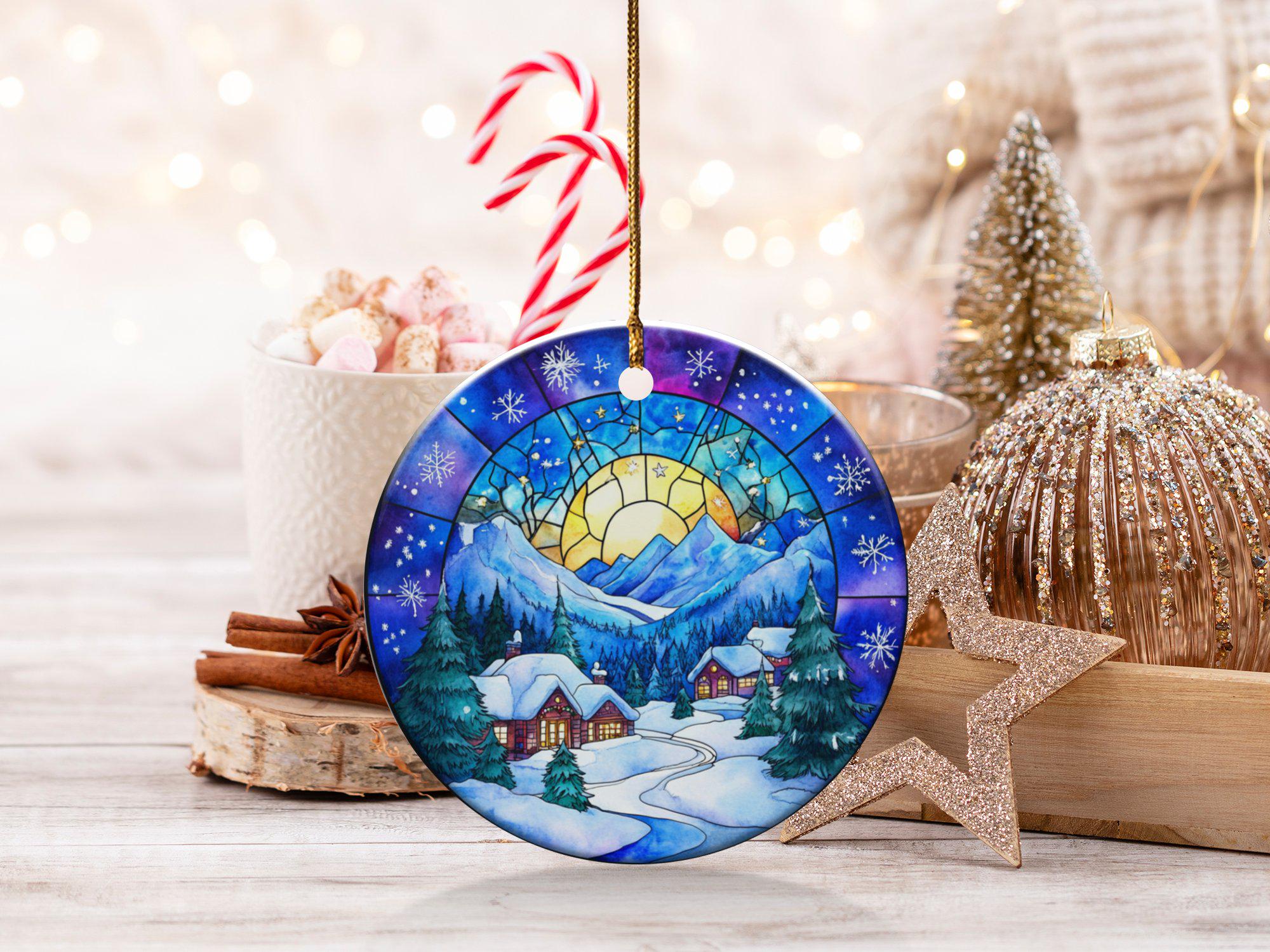 ウィンターワンダーランドオーナメント、ステンドグラス風アート