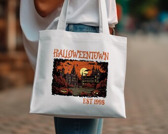 Bolso de mano de Halloweentown, bolso espeluznante de la ciudad de Halloween, bolso de calabaza gótico, bolso del castillo de Halloween, bolso est 1998, bolso de otoño gótico