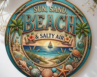 Sun Sand Beach Salty Air Ornament, Coastal Home Decor, Beach Lover Gift, Nautical Ocean Tropical Summer Vacation Ornament