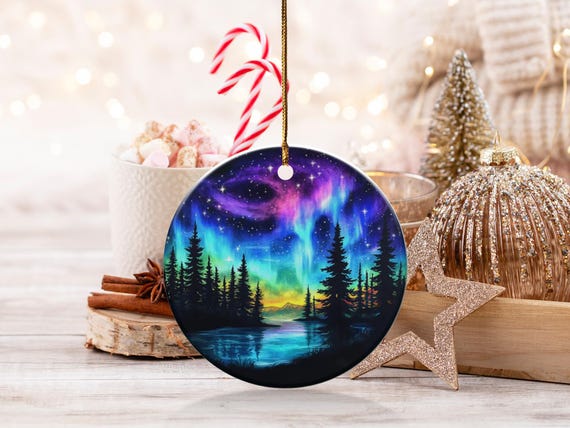 Aurora Borealis Ornament, Northern Lights Art, Night Sky Ornament, Landscape Ornament, Christmas Gift, Celestial Art, Keepsake