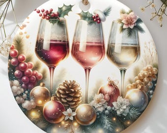 Christmas Wine Glasses Ornament, Wine Lover Holiday Tree Decor, Festive Wine Tasting Keepsake, Elegant Alcohol Hostess Gift for Her