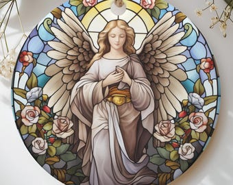 Stained Glass Angel Ornament, Guardian Angel Christmas Keepsake, Religious Holiday Tree Decor, Christian Memorial Gift, Faith Keepsake