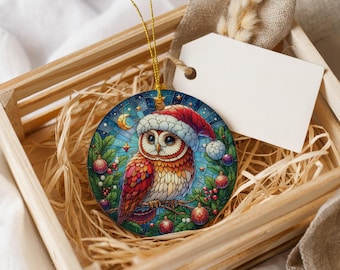 フクロウのクリスマスオーナメント、ホリデーデコレーション、冬の風景