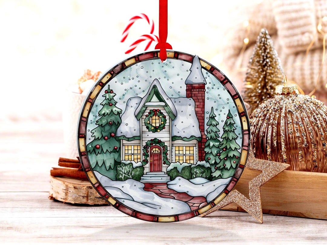 Christmas Winter Cottage Ornament, Holiday Ornament, Festive Tree ...