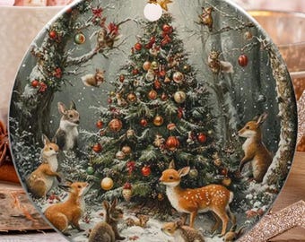 Axinyijia 8 Pièces Pendentifs Animaux 2D Sapin Noël - Ornements Acrylique Hibou Koala Raton Laveur Lapin