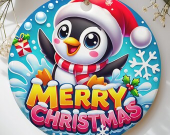 Cute Penguin Merry Christmas Ornament, Festive Holiday Tree Decor, Adorable Winter Wonderland Xmas Gift for Family & Kids