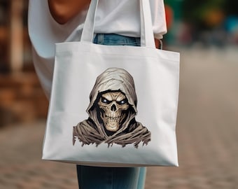 Bolso de mano con diseño de esqueleto aterrador, bolso de mano con tema Grim Reaper, bolso de arte de calavera de Halloween, bolso de mano de terror oscuro, bolso de compras de estilo gótico