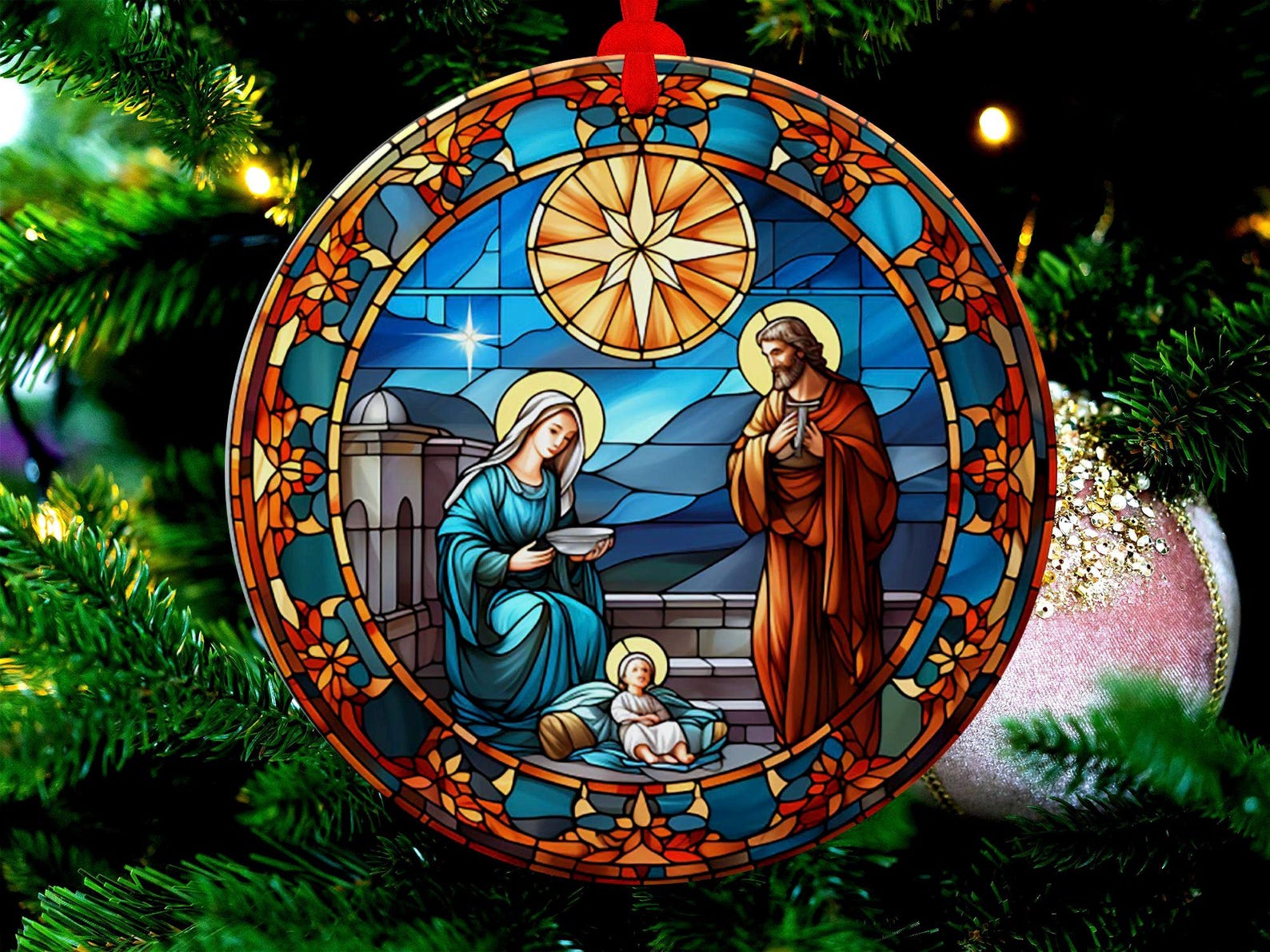 Nativity Scene Ornament, Christmas Tree Decoration, Religious Christmas ...
