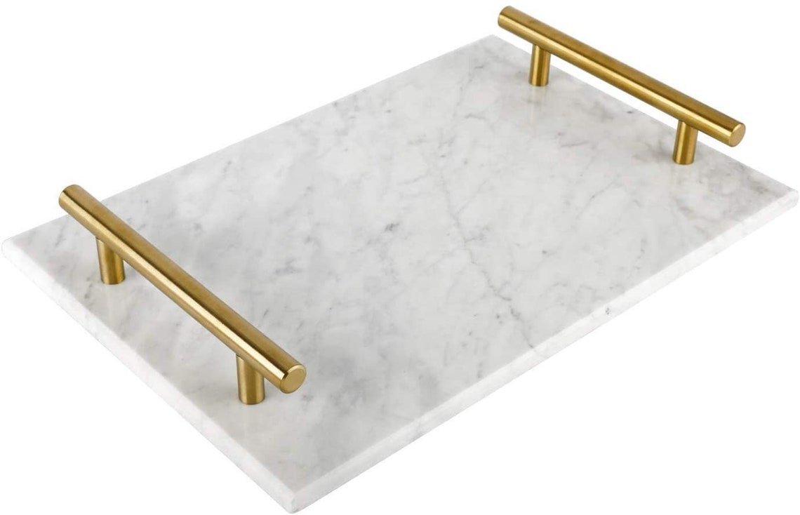 Decorative Marble Tray With Gold Handles Etsy