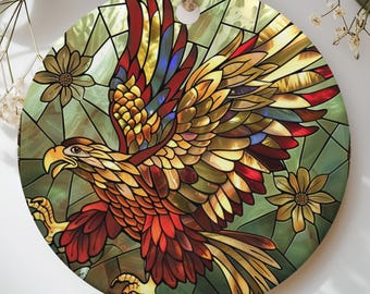 Stained Glass Eagle Ornament, Majestic Flying Bird Suncatcher Effect Keepsake, Nature Wildlife Christmas Ornament, Bald Eagle Gift for Him