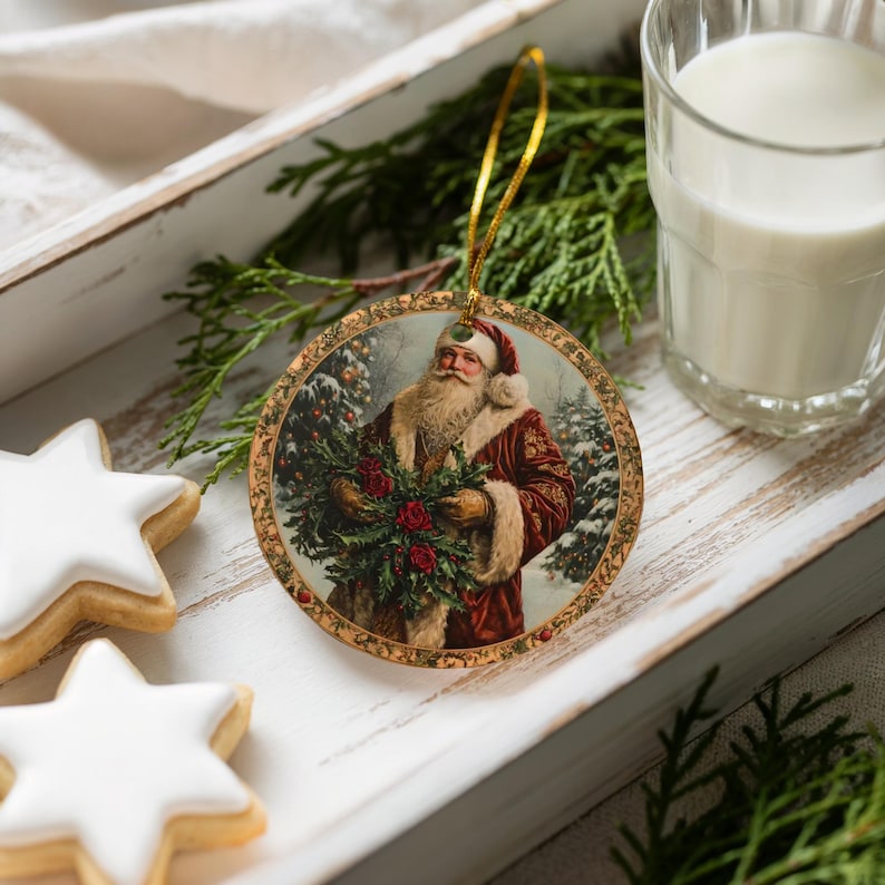 Vintage Santa Claus Ornament, Christmas Tree Decoration, Holiday Decor, Rustic Santa Hanging Ornament, Festive Tree Ornament