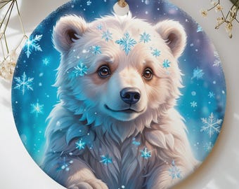 Polar Bear Ornament Cute Winter Snow Bear Holiday Decor, Arctic Animal Christmas Tree Keepsake, Whimsical Woodland Wildlife Gift