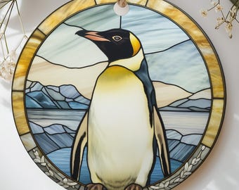 Penguin Stained Glass Ornament, Faux Glass Arctic Bird Christmas Tree Decor, Winter Holiday Gift for Penguin Lover, Nature Keepsake
