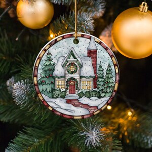 Christmas Winter Cottage Ornament, Holiday Ornament, Festive Tree ...