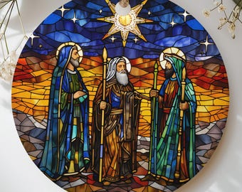 Three Wise Men Christmas Ornament, Faux Stained Glass Nativity Scene Star of Bethlehem Holiday Decor, Religious Christian Gift