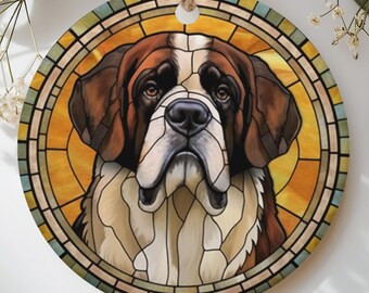 Saint Bernard Ornament Stained Glass Style Dog Memorial Gift for Pet Loss, Christmas Tree Keepsake, Cute Saint Bernard Mom Gift